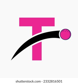 Letter T Bowling Logo. Bowling Ball Symbol With Moving Ball Icon