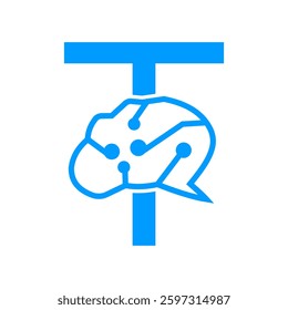 Letter T Brain Logo Design Vector Template