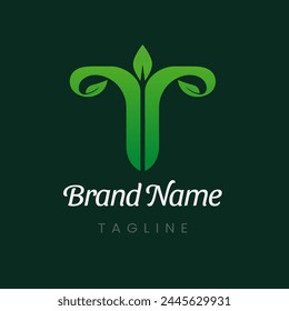 Letter T Branch Tree Natural Leaf Logo Design Vector