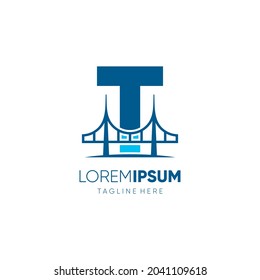Letter T Bridge Logo Design Vector Icon Graphic Emblem Illustration