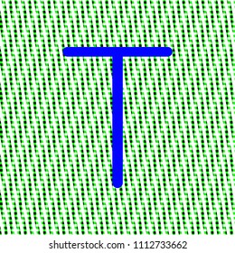 letter T in bright blue color, intense on green texture with woven appearance in editable vector