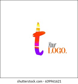 Letter T brush colorful, rainbow alphabet branding concept. Font style, vector design template elements for your application or company.