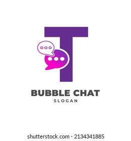 letter T with bubble chat decoration vector logo design