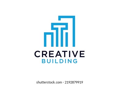 Letter T With Building For Construction Company Logo vector design