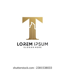 Letter T and building logo design vector illustration with creative concept