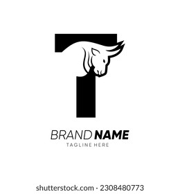 Letter T Bull Animal Logo Design Vektorsymbol Grafik-Emblem-Illustration 