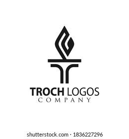 Letter T Burning Torch Fire Flame with Pillar column logo design
