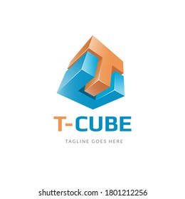 Letter T and C Abstract Cube Logo - TC Letter Icon - 3D Colorful Monogram - Initial CT Vector - Realistic Symbol Illustration