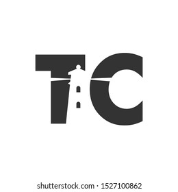 Letter T and  C Logo. Light House Symbol. Direction Icon. Vector Illustration.