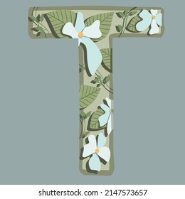 The letter "T". Can be used for various web resources. Floral print will decorate any design. Decorate your magazine, book or any web resource with this beautiful letter.