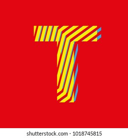 letter T, capital letter for advertising or editable editorial use, vector texture with lines