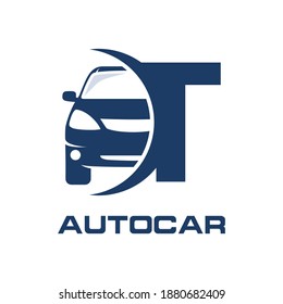 Letter T with car vector logo template.  Fonts for event, promo, logo, banner, monogram and poster. Alphabet label symbol for branding and identity.