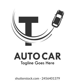 Letter t with car vector logo template. Suitable Fonts for event, promo, logo, banner, monogram and poster. Alphabet label symbol for branding and identity.