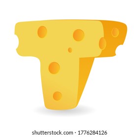 letter T cartoon style cheese, vector illustration