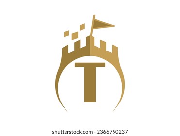 Letter T Castle Modern Logo Design Vector illustration template. Graphic Alphabet Symbol For Corporate Business
