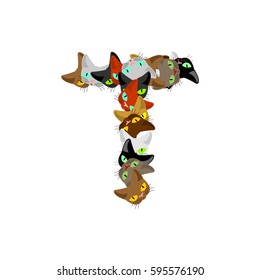 letter T Cat font. Pet alphabet symbol. home animal ABC sign