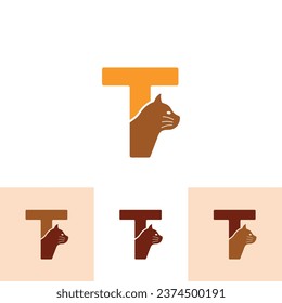 Letra T Cat Logo del icono de la pepita, símbolo de la tienda de cuidados animales, vector de signos de la clínica veterinaria.