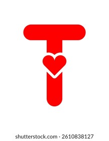 The letter T character with a heart icon can be used to symbolize the initials of a preferred name.