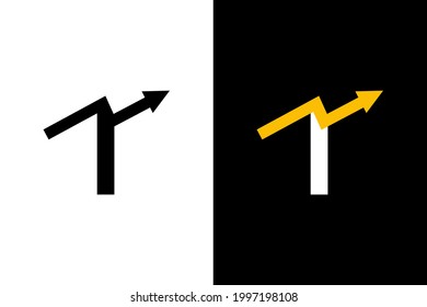 Letter T with chart arrow up concept. Very suitable in various business purposes, also for icon, symbol, logo name and many more.