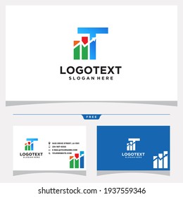 Letter T Chart Bar Logo Design and Business Card Vector Graphic