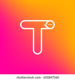 Letter T with Chat logo line shape, Social Talk, Social media, Sphere speech bubble, Technology and digital logotype