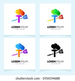 Letter T Chef Hat with Spatula Logo Design Vector Icon Graphic 