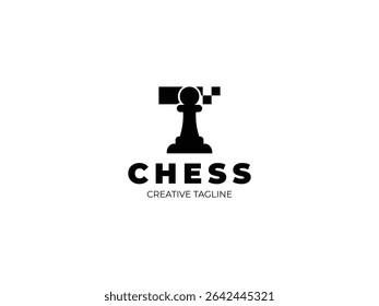 Letter T chess logo design with pawn and chess board