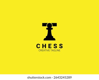 Letter T chess logo with pawn. Chess sport monogram logo template