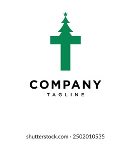 Letter T Christmas Tree logo icon vector