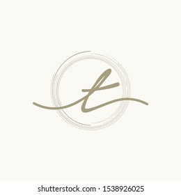 Letter T With Circle Brush Logo. Creative fashion logo design. handwritten logo for identity - Vector