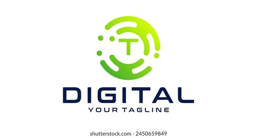 Letter T Circle Technology Logo Design Template digital circle, technology, data, connection, network