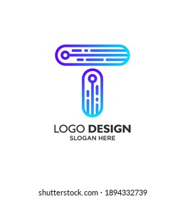 Letter T And Circuits For Technology And App Logo Design