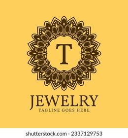 letter T circular vintage border initial vector logo design