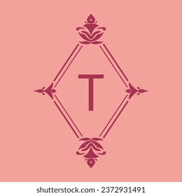 letter T classic beauty vintage initial vector logo frame