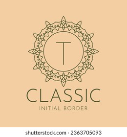 diseño del logotipo del vector de borde circular de la letra T
