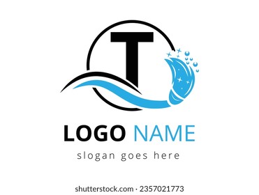 Letter T cleaning service logo design template