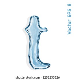 Letter t from clear transparent bluish water droplets. Vector EPS 8.