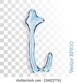 Letter t from clear transparent bluish water droplets. Vector EPS 10.