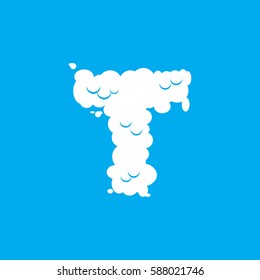 Letter T cloud font symbol. White Alphabet sign on blue sky