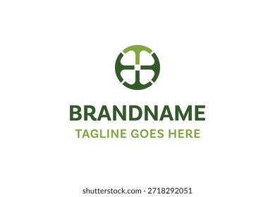Letter T Kleeblatt Logo, symbolisiert Glück, Wachstum und positive Energie