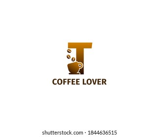 letter T coffe and cup logo template