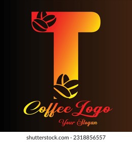 Letter T Coffee Bean Minimalist Logo Style With Gradient.