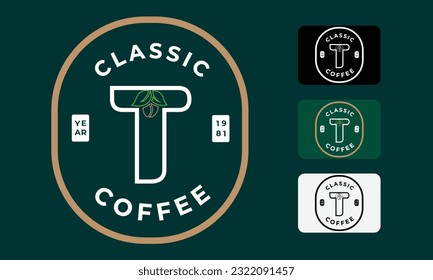 Letter T Coffee Bean minimalist Logo style with decorative color variations template 
