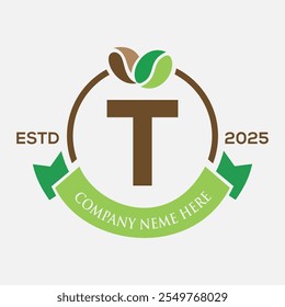 Letter T Coffee Logo Design, Coffee Shop Logo. Coffee Beans Symbol
