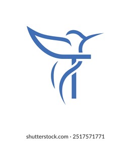 Letra T Colibri Diseño de logotipos Icono de Vector Ilustración de símbolos de emblema gráfico