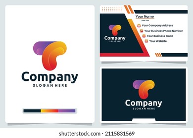 letra t , gradiente de color, diseño del logotipo y tarjeta de visita