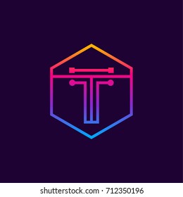 Letter T colorful, Dots logo, linear hexagon shape, Digital and Technology logotype for your Corporate identity
