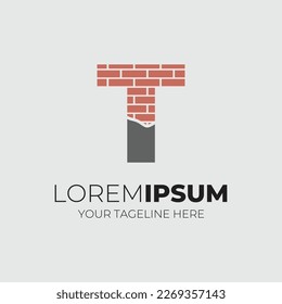 Letter T Combined With Cemented Brick Logo Design Icon Vector Illustration