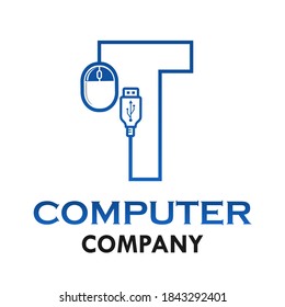 Letter t with computer mouse logo template illustration.