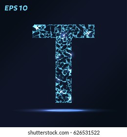 The letter T consists of points, lines and triangles. Vector illustration